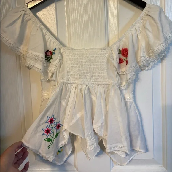 NWT!! Anthropologie White Blouse with Colorful Floral Embroidery - Picture 5 of 5